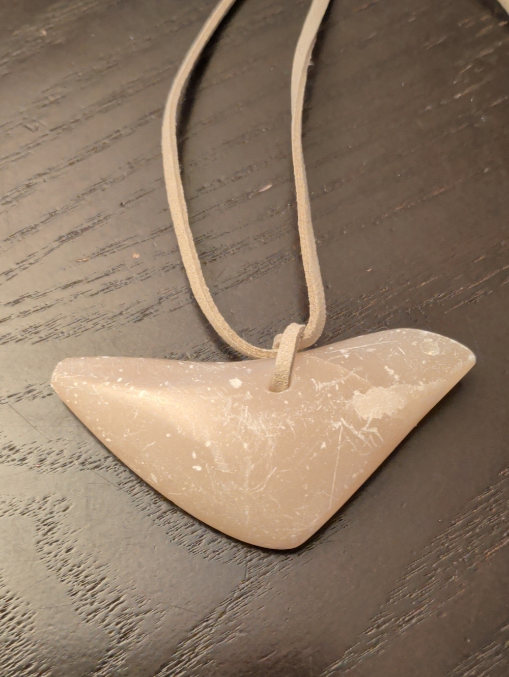 Artisan Alabaster Bird Abstract Stone Vintage Pendant In A New Tan Suede Cord